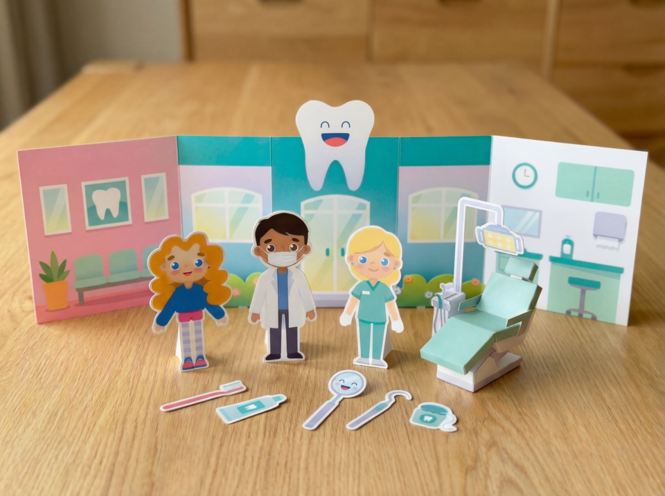 Mighty Pack contents — pop-up dental playset with characters and accessories